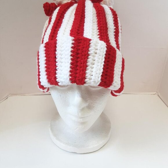 Handmade Crochet Novelty Candy Cane Christmas Beanie New